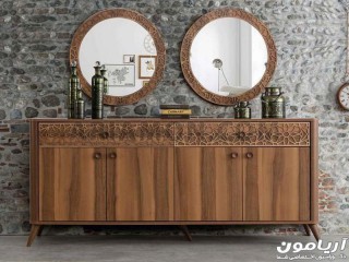 آینه کنسول چوبی کمددار منبت کاری