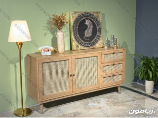 آینه کنسول با درب حصیری چوبی آینه کنسول با درب حصیری چوبی