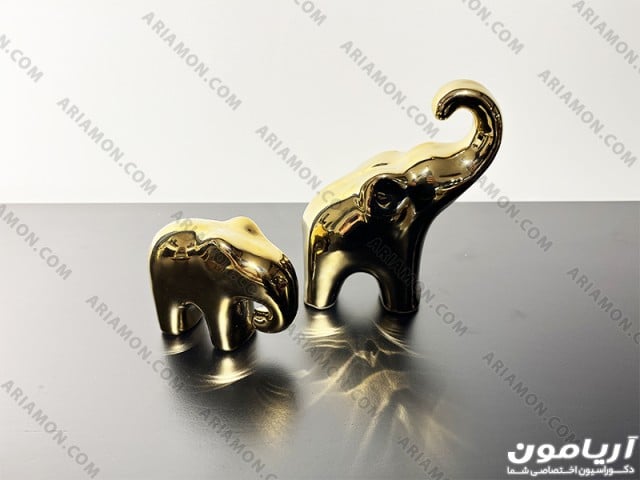 فیل سرامیکی طلایی( مجسمه فیل مادر و فرزند)