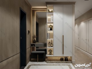 جاکفشی و جالباسی آینه دار با نشیمن 