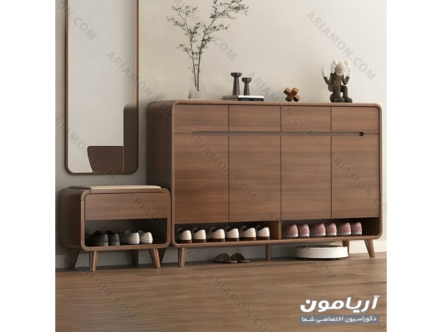جاکفشی نشیمن دار کابینتی بزرگ با آینه قدی 
