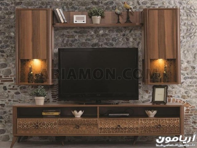 میز تلویزیون دو طبقه چوبی 