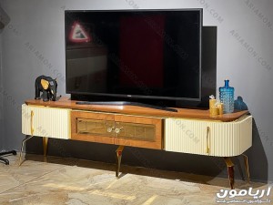 میز تلویزیون سفید طلایی لوکس میز تلویزیون سفید طلایی لوکس
