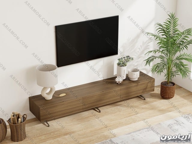 میز تلویزیون تمام چوب پایه دار