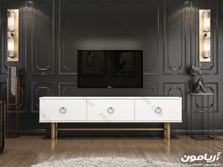 میز تلویزیون ام دی اف سفید طلایی میز تلویزیون ام دی اف سفید طلایی