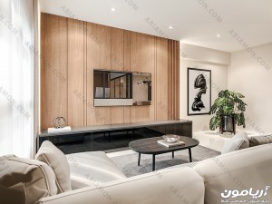 اجرای تی وی وال مدرن با چوب ترمو اجرای تی وی وال مدرن با چوب ترمو