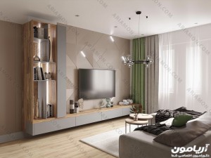 تی وی وال طوسی با روکش چوب تی وی وال طوسی با روکش چوب