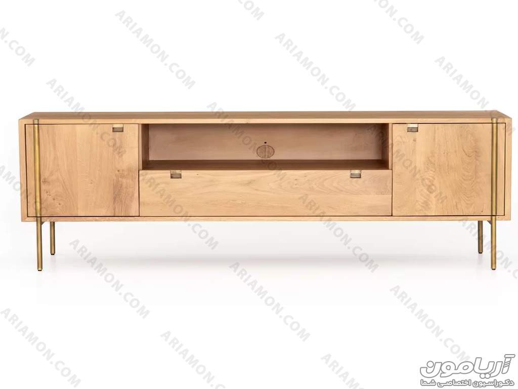 میز تلویزیون چوبی پایه فلزی