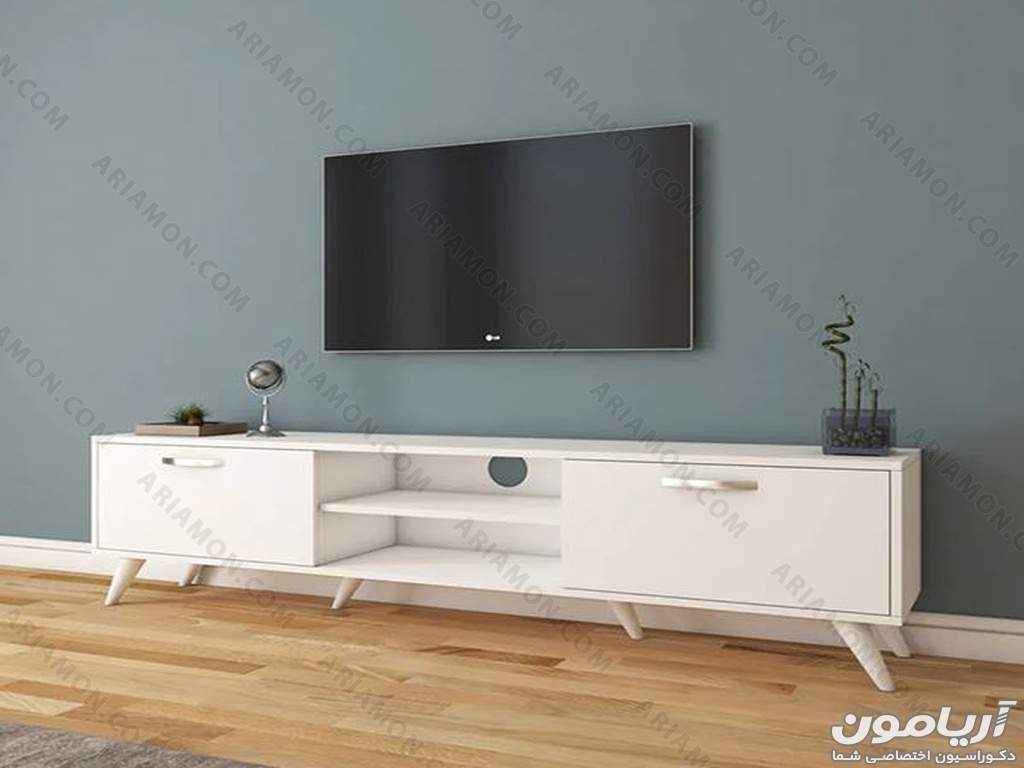 میز تلویزیون سفید چوبی